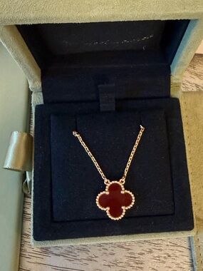 Van Cleef & Arpels Gold Clover Necklace with Red Center